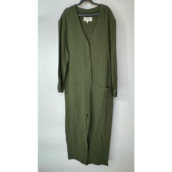 The Great. The Union Cotton-gauze Jumpsuit In Green M - Picture 6 of 6